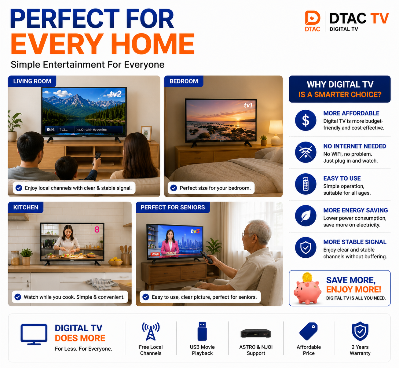 DTAC TV 43” Digital TV | DVB-T2 & HDMI Support