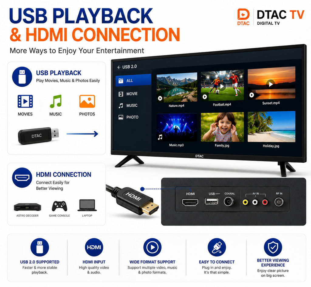 DTAC TV 22” Digital TV | DVB-T2 & HDMI Support