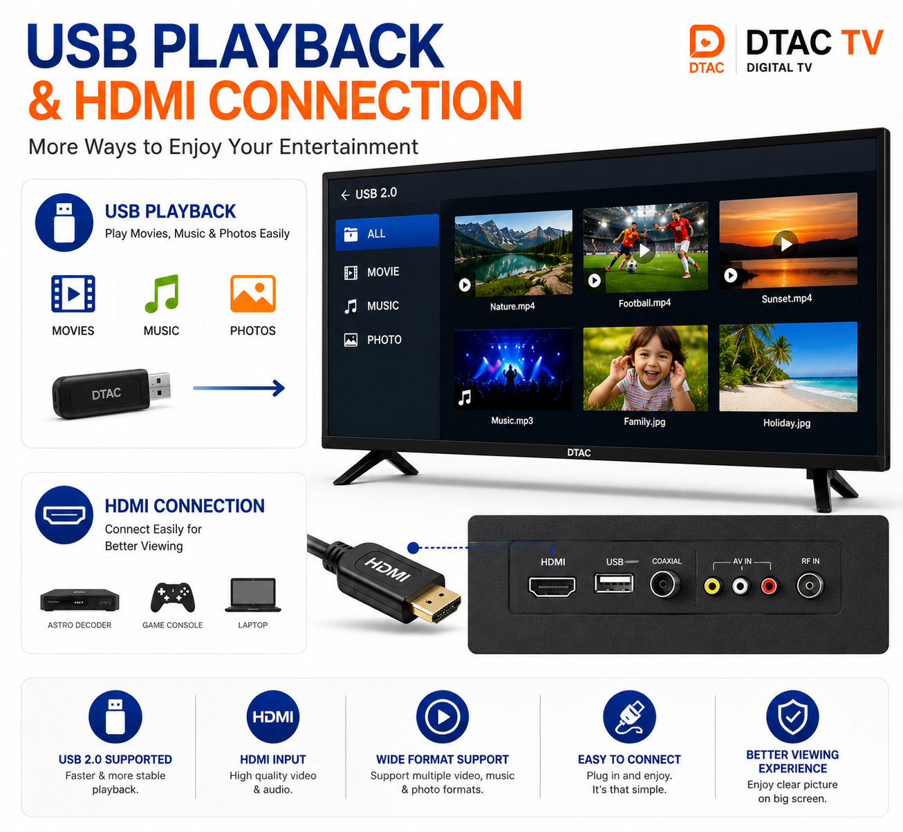 DTAC TV 43” Digital TV | DVB-T2 & HDMI Support
