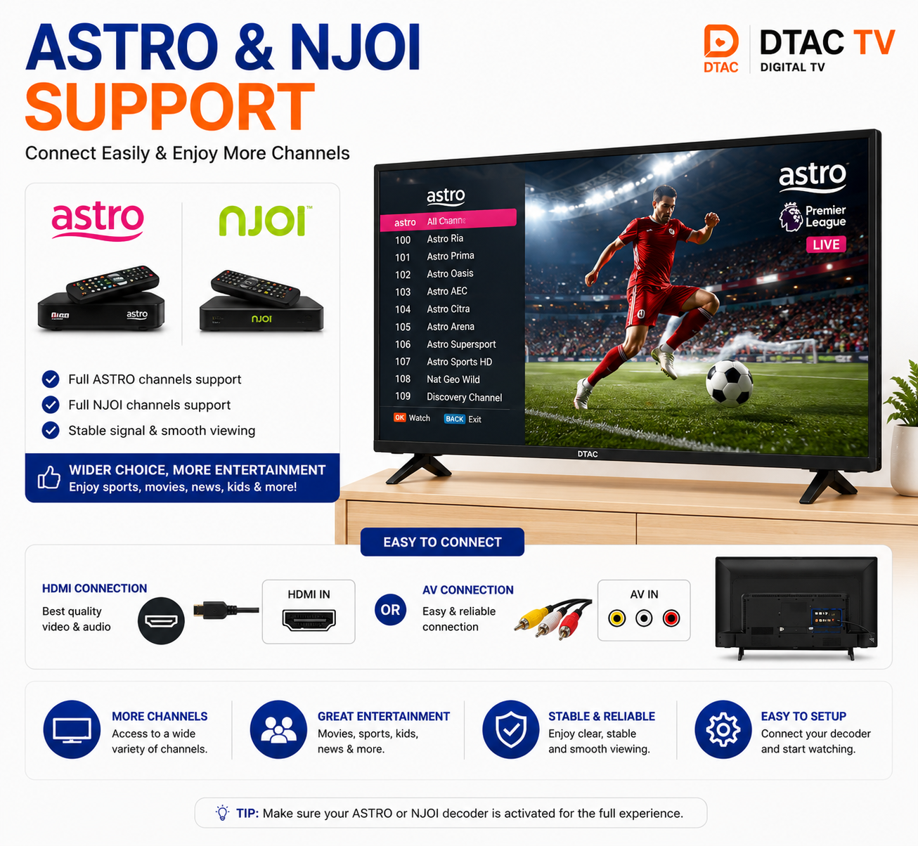 DTAC TV 43” Digital TV | DVB-T2 & HDMI Support