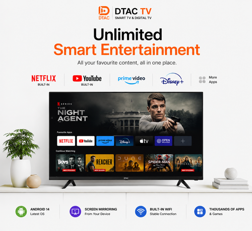 DTAC TV 32” Smart TV 2K | Dolby Audio | Android Smart TV