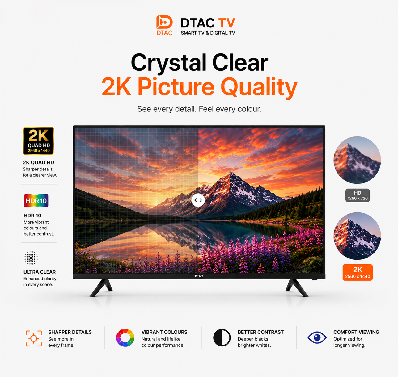 DTAC TV 55” Smart TV 2K | Anti-Burst Glass | Dolby Audio