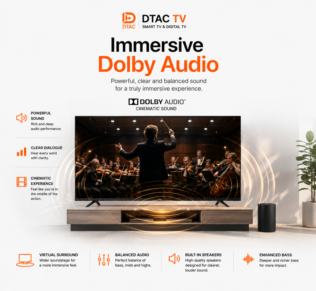 DTAC TV 55” Smart TV 2K | Anti-Burst Glass | Dolby Audio
