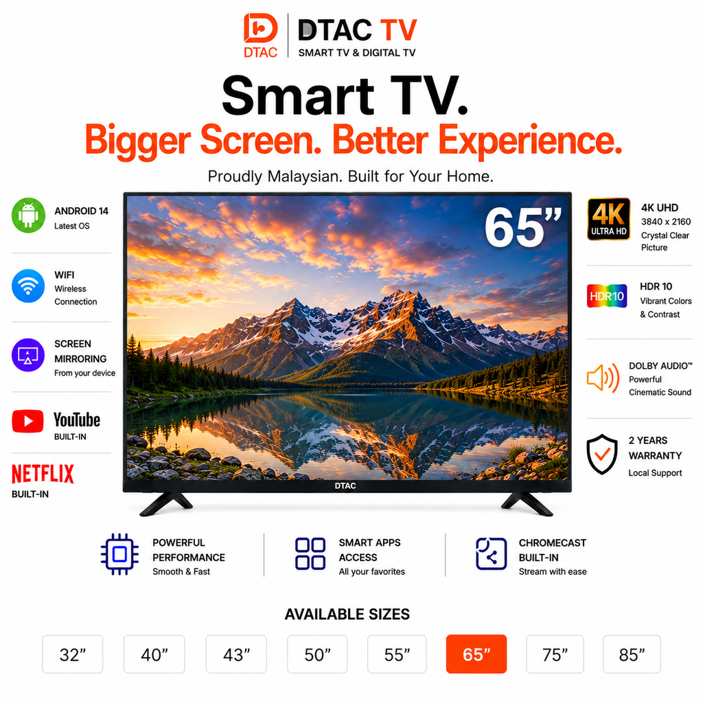 DTAC TV 65” Smart TV 4K | Dolby Audio | Android Smart TV